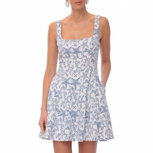 Avec Les Filles Linen Blend Fit & Flare Minidress - Starfish Sea Print